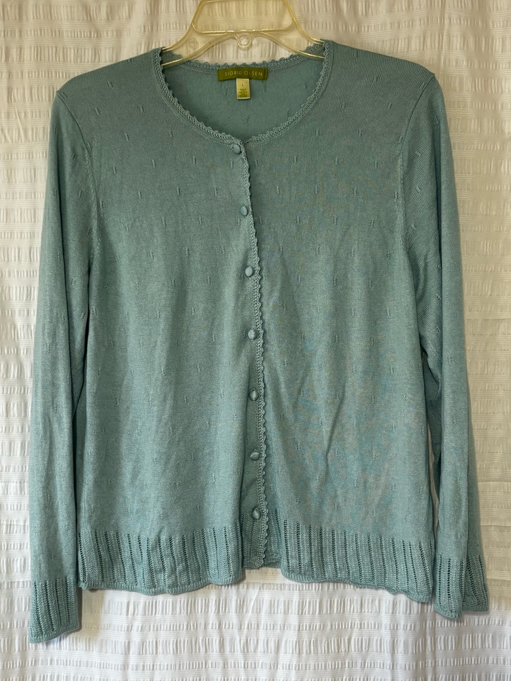 Sigrid Olsen Silk Cardigan Button Down Mint Sz Large